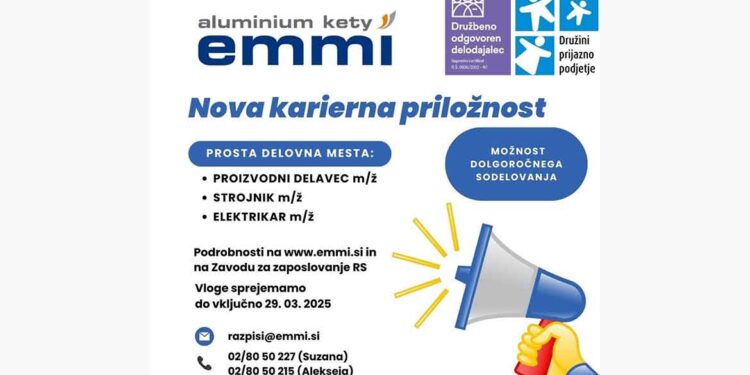 Prosta delovna mesta: Aluminium Kety Emmi