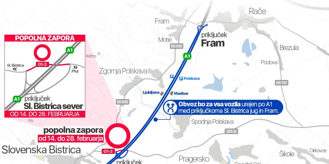 Popolna zapora na državni cesti Slovenska Bistrica–Pragersko